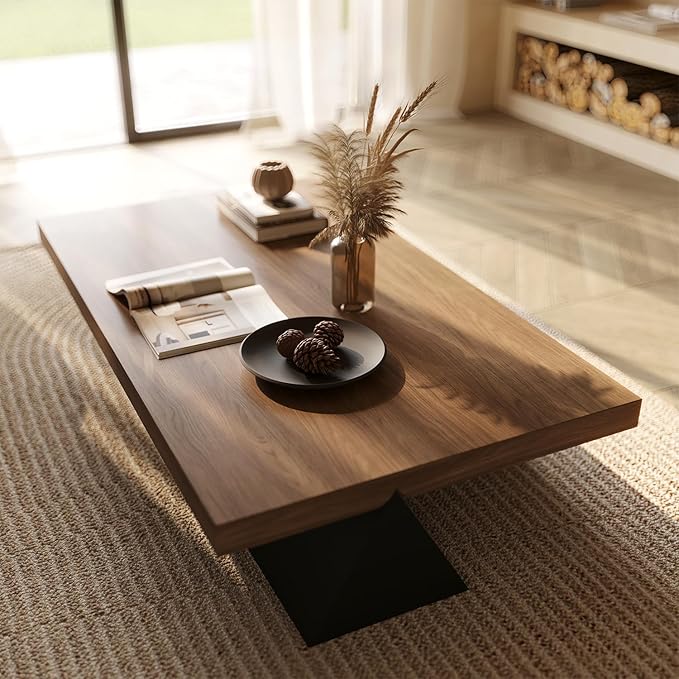 Acanva Modern Rectangle Coffee Table with Triangle Base, Minimalist Style Low Profile Center Tables for Living Room Home Office