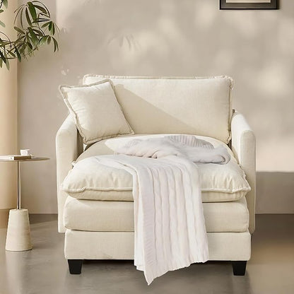 SoarFlash Chenille Sectional Sofa, Comfy Modular Single Sofa with Ottoman, Modern Recliner Deep Seat Sofa Set for Living Room,Beige