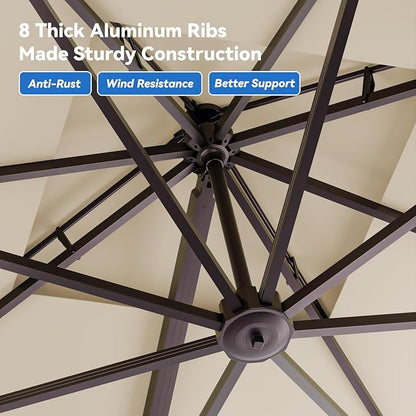 10x13FT Cantilever Outdoor Patio Umbrellas, Double Top Large Rectangle Umbrella, Heavy Duty 360° Rotation Offset Outdoor Sun Shade Umbrella for Garden Deck Pool Backyard Patio, Beige