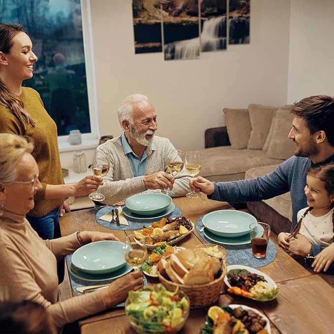 Placemats for Dining Table Set of 4 Non-Slip, Heat Resistant Oval Leather Placemat Double Layer, Waterproof Table Mats Easy to Clean for Kitchen Dining Room Coffee Office Table, Light Blue