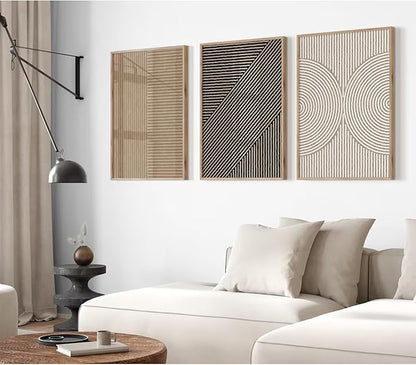 Boho Modern Wall Art Pictures Neutral Abstract Canvas Wall Decor Minimalist Line Wall Art Beige Brown Black Poster Mid Century Painting Artwork for Living Room Bedroom 24x36 Inch Unframed Set of 3