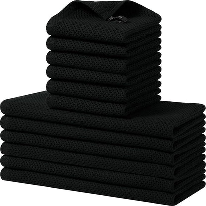 Homaxy 100% Cotton Kitchen Towels and Dishcloths Set, 12 x 12 Inches and 13 x 28 Inches, Set of 12 Bulk Kitchen Towels Set, Ultra Soft Absorbent Dish Cloths for Washing Dishes, Black