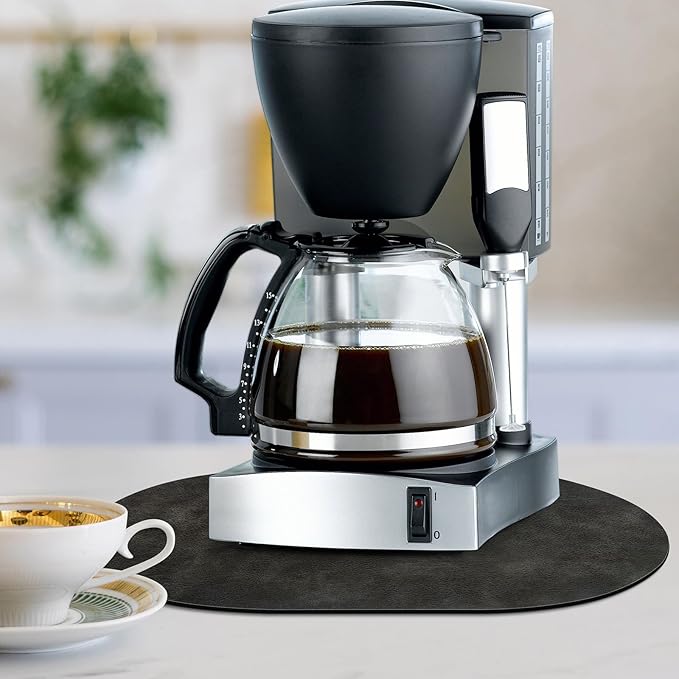 ADRIMER Placemats, Heat Resistant Oval Placemats Set of 12 Washable 12 x 17 Inch, Waterproof Table Mats, Wipeable Pu Place Mats for Kitchen, Dark Grey