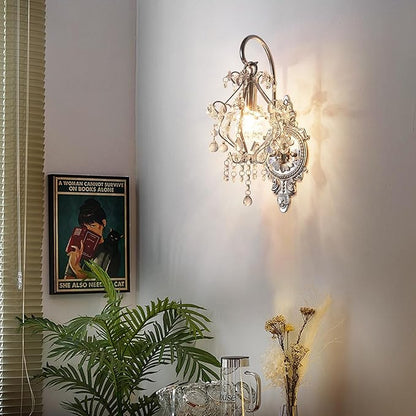 Silver Crystal Vintage Wall Sconces Set of 2 Indoor Hardwired Wall Light Fixture, Modern Wall Mount Lamp Light for Bedroom Living Room Bathroom Vanity Light Hallway Light Fixture Decor LED E12