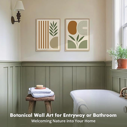 DAJONART Minimalist Boho Wall Art Set of 2,Sage Green & Olive Gray Abstract Prints Duo Framed Canvas for Modern Organic, Japandi, and Bedroom Decor,Neutral Earth-Tone Geometric Wall Decor,12x16 in