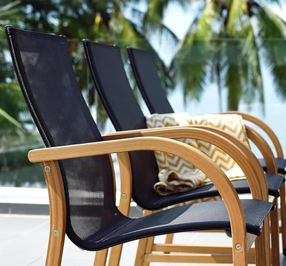 Amazonia Bahamas | Black and Quick dry Sling Chairs | Teak Finish | Durable and Ideal for Indoors and Outdoor Chairs  (Set of 4), Round 5-Piece
