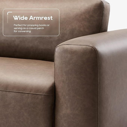 COLAMY 95" Oversized PU Leather Sofa, Comfy Sofa Couch with Extra Deep Seats, Wide Arm, Down Filled 3-Seater Modern Sofa for Living Room, Apartment Lounge-WolfGrey