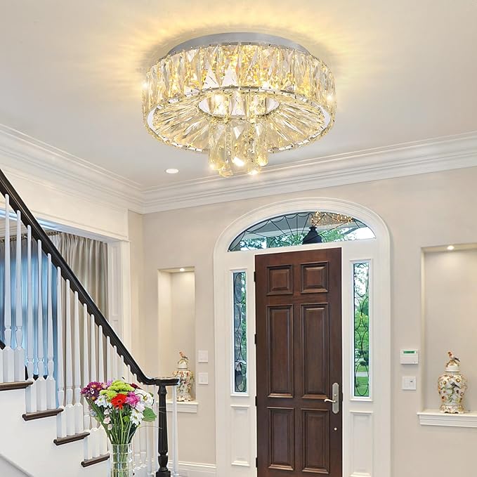 Mini Chandelier Modern Crystal Chandeliers for Hallway Light Fixture LED Flush Mount Ceiling Light Dimmable Lamp for Dining Room Living Room Bedroom