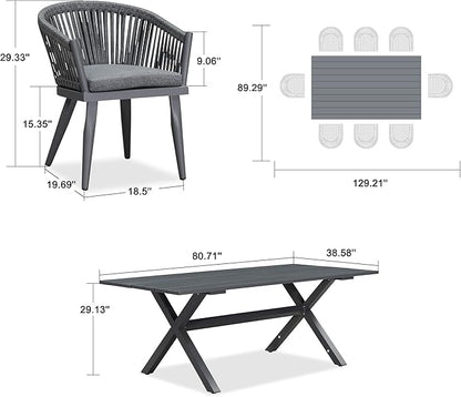PURPLE LEAF 9 Pieces Outdoor Dining Set with Patio Aluminium Dining Table and Wicker Rattan Chairs Modern Furniture Cushions Sets for Backyard Indoor Decor Kitchen Grey