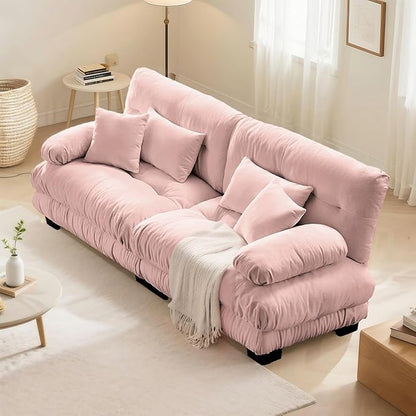 SoarFlash Modern Living Room Velvet Recliner Sofa, Loveseat Sofa for Apartment, Solid Wood Frame, Easy to Install (94.4 inch,Pink)