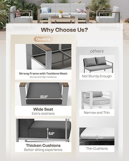 Outdoor Furniture Set, 5 Piece Aluminum Patio Furniture Set with Table, Wide Seat and Thick Cushions, Outdoor Seating Patio Conversation Sets for Deck, Porch (Darkgray)