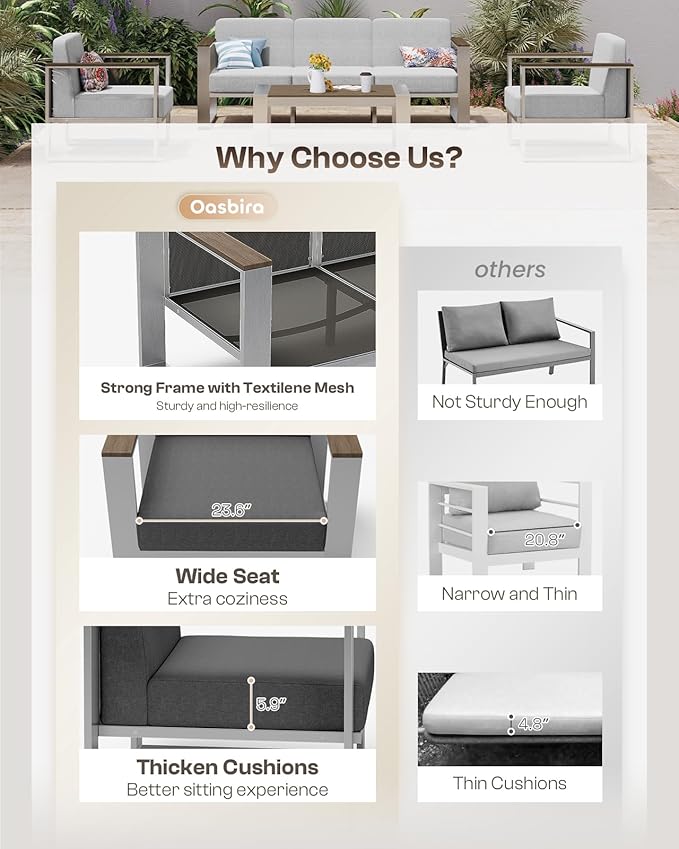 Aluminum Outdoor Patio Furniture, 1 Piece 3-Seat Outdoor Seating, All-Weather Metal Modern Outside Chair for Deck, Porch (LightGray)