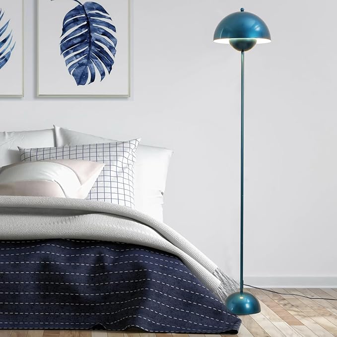 COSYLUX Modern Floor Lamp for Living Room, Industrial Tall Standing Lamp for Bedroom, Metal Shade Reflecting Light Reading Floor Lamp for Office, Nursery Room, Corner(Pearl Gentian Blue)