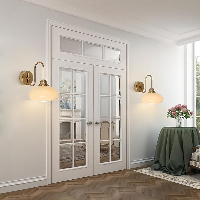 KCO Lighting Mid Century Modern Wall Mounted Bedside Lamp Brass Gold Wall Sconce Glass Globe Bathroom Vanity Light Fixture Vintage Wall Light Wireless Bedroom Wall Sconce Lamp