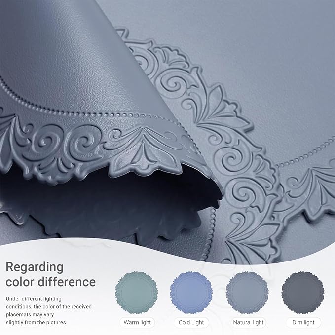 Noctiflorous Round Faux Leather 15 Inch Placemats Set of 6 Waterproof Wipeable Heat Resistant Tablemat for Dining Table Kitchen Non Slip Washable Oilproof Table Place Mat for Indoor Outdoor(Blue, 6)
