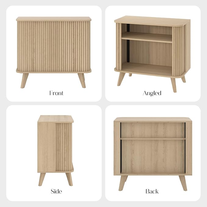 Fluted Sideboard Buffet Cabinet with Storage, 27” Curvy Edge Accent Storage Cabinet with Sliding Doors & Shelves, Modern Sideboard Credenza Console for Kitchen, Living Room, Entryway, Oslo