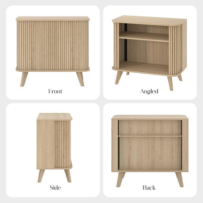 Fluted Sideboard Buffet Cabinet with Storage, 27” Curvy Edge Accent Storage Cabinet with Sliding Doors & Shelves, Modern Sideboard Credenza Console for Kitchen, Living Room, Entryway, Oslo