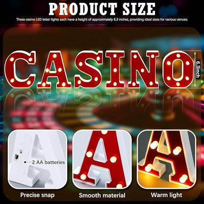 Casino Movie Night Letters Sign Party Decor Battery Powered Marquee Lighted Sign LED Alphabet Letter Lights for Christmas Casino Theme Party Birthday Home Tabletop Decor Supplies Xmas Gift