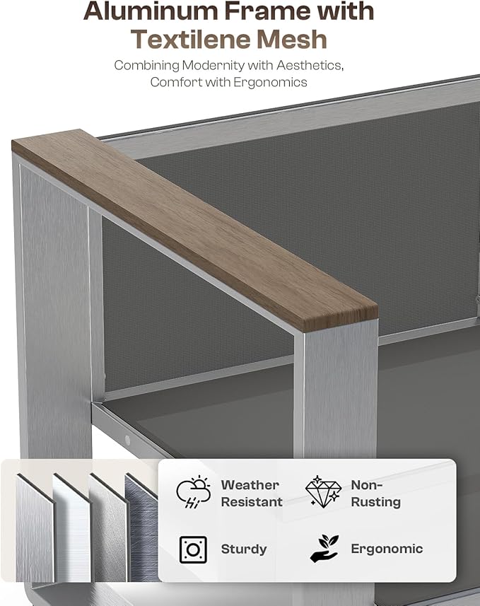 Aluminum Outdoor Patio Furniture, 2 Pieces chairs, All-Weather Metal Modern Outside Chair for Deck, Porch (LightGray)