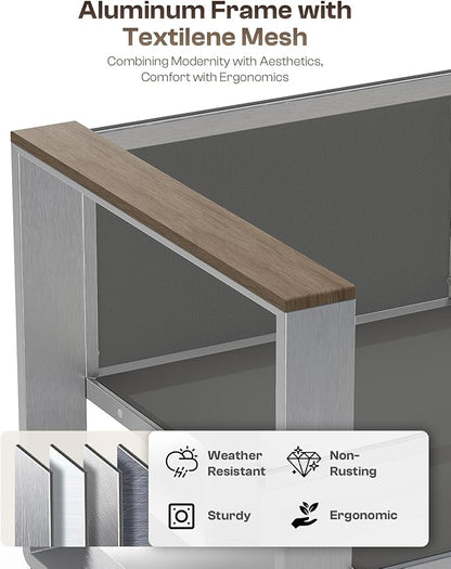 Aluminum Outdoor Patio Furniture, 1 Piece Loveseat, All-Weather Metal Modern Outdoor Chair for Deck, Porch (LightGray)