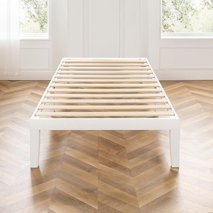 Mellow Naturalista Classic 16 Inch Solid Wood Platform Bed with Wooden Slats, White, Queen