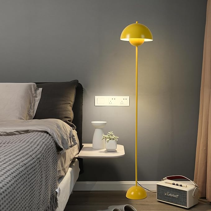 COSYLUX Modern Floor Lamp for Living Room, Industrial Tall Standing Lamp for Bedroom, Metal Shade Reflecting Light Reading Floor Lamp for Office, Nursery Room, Corner(Yellow)