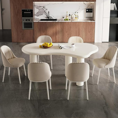 62.2" Dining Table Set for 6, Irregular Dining Table with 6 Chairs, Modern Cream Style Dining Table Set for Kitchen, Dining Room