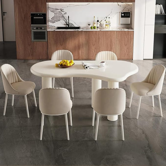 62.2" Dining Table Set for 6, Irregular Dining Table with 6 Chairs, Modern Cream Style Dining Table Set for Kitchen, Dining Room