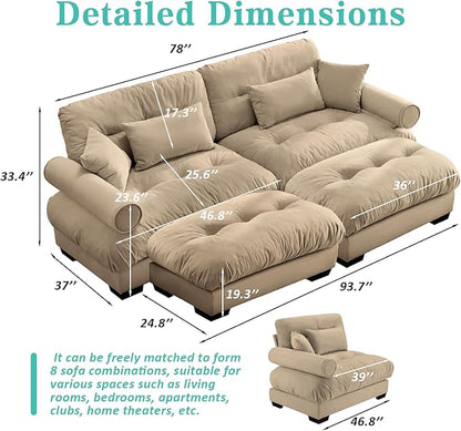 SoarFlash Modern Sofa Couches for Living Room, Small Sectional Sofa Set with Reversible Chaise, Sleeper Sofas and Modular Couch Function, Suitable for Small Spaces in Apartment, Brown