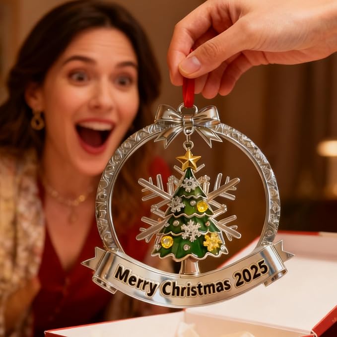 Christmas Ornament 2025 for Christmas Tree Decorations Xmas Wreath Ornament with Hanging Snowflake Dated 2025 Metal Xmas Ornament for Holiday Decorative Keepsake Gifts