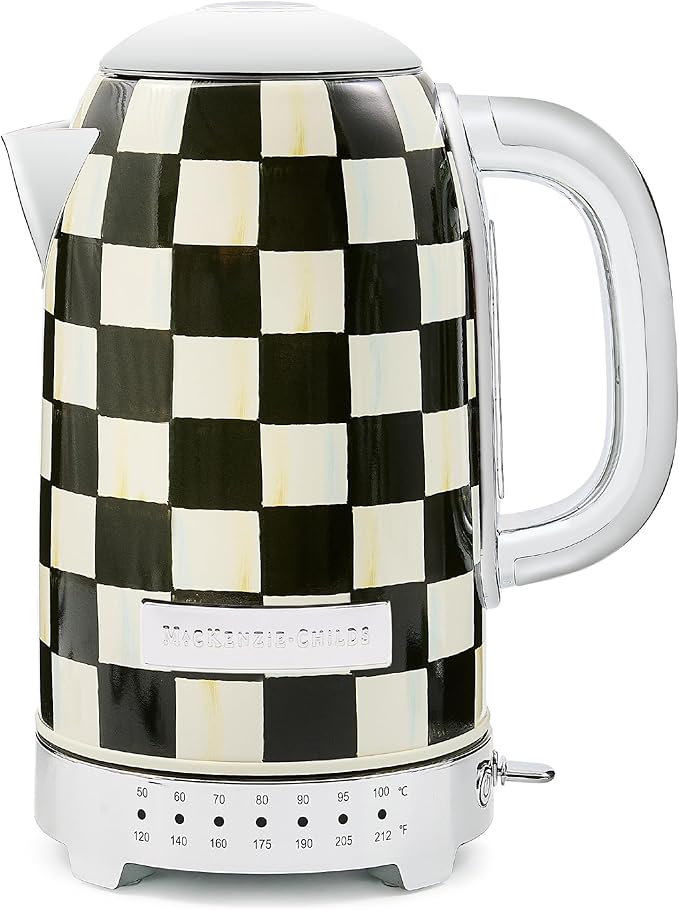 MACKENZIE-CHILDS Electric Kettle, Stainless-Steel Appliances Kettle, Black-and-White Courtly Check