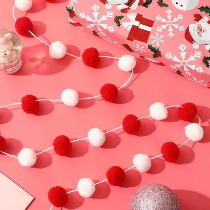 MARFOREVER 4 Pack 26.3 Feet Red and White Christmas Decorations Christmas Pom Pom Garland 30 Balls Xmas Felt Ball Garland for Xmas School Classroom Mantel Wall Home Party Decor Hanging Ornaments