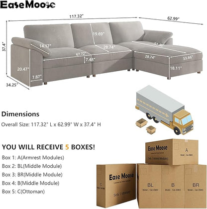 EASE MOOSE Oversized L Shape Sectional Modular Sectional Sofa,Extra Large Comfty Cloud Couch，Deep Seat Wide Modular Sofa for Living Room ，Removable Cover