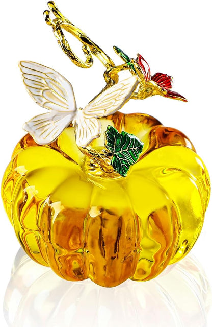 HDCRYSTALGIFTS 2.5inch Glass Pumpkin Figurines Collectibles Table Accent for Fall & Harvest, Hand Blown Glass Pumpkin Art Decorations for Home Thanksgiving