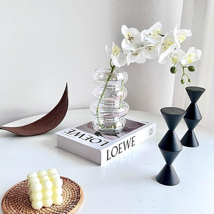 BLOFLO Transparent Glass Hydroponic Flower Vase, 7-Inch Iridescent Clear Glass Vase, Four-Layer Geometric Glass Floral Vase for Home Décor, Modern Bubble Glass Vase for Home Office Wedding Table