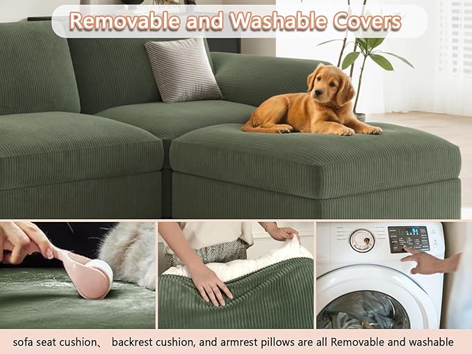 EASE MOOSE Sectional Modular Sofa, L Shape Sectional Couch,Comfty Deep seat Modular Sofa with Ottoman for Living Room,Green