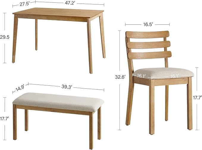 Modern Dining Table Set for 4, Wooden Farmhouse Dining Roon Table and Solid Wood Chairs, 7-Piece Dining Set for Home, Kitchen, Dining Room, 6 Upholstered Chairs, Solid Wood Legs