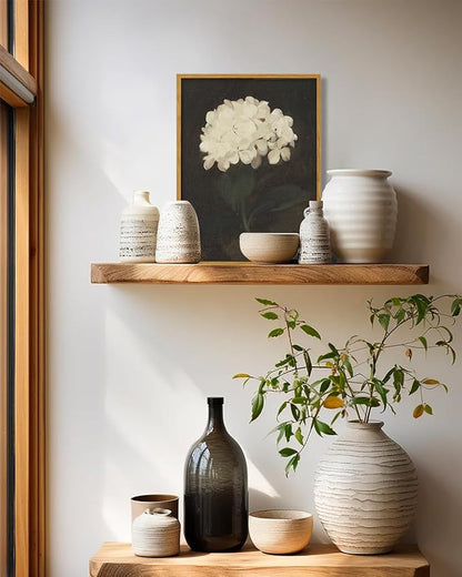 KBKBART Framed Wall Art Vintage Wall Art Room Decor, White Hydrangea Still Life Flower Canvas Oil Painting Prints, Classical Floral Wall Decor, Bedroom Bathroom Pictures Artwork（12“x16