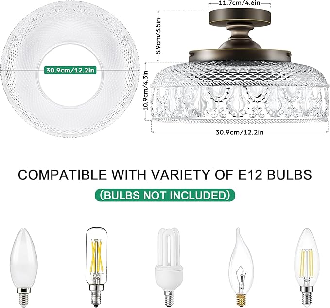Lamomo Semi Flush Mount Ceiling Light,Upgraded Larger Bronze Hallway Light Fixture,3-Bulb Globe Glass Close to Ceiling Scone, Indoor Hanging Light for Bedroom Kitchen Porch Hallway,Bulbs Not Included