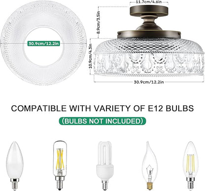 Lamomo Semi Flush Mount Ceiling Light,Upgraded Larger Bronze Hallway Light Fixture,3-Bulb Globe Glass Close to Ceiling Scone, Indoor Hanging Light for Bedroom Kitchen Porch Hallway,Bulbs Not Included