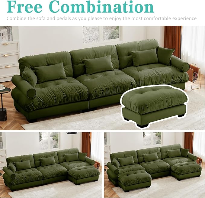 SoarFlash Sectional Sofa Couch, U Shaped Modern Sofa with Solid Wood Legs, Couches Sofas for Living Room Apartment, Comfortable Small Couches for Apartment, Green