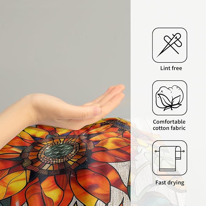 Sunflower Kitchen Towels Set of 2 Retro Barn Wooden Floral Country Spring Summer 14x28 Tabletop Decor Sunflower