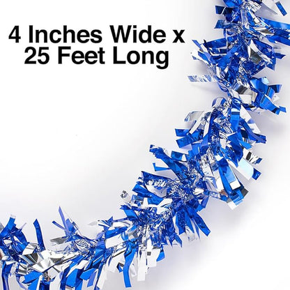 Anderson's Metallic Blue & Silver Tinsel Twist Garland, 25ft Holiday Decoration, Christmas Tree Trim, Parade Float Decor, Party Supplies, Halloween, Graduation, Indoor Outdoor Event Garland