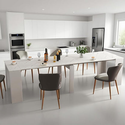 20''- 118.5'' Extendable Dining Room Table, Expandable Dining Table, Modern Large Table, for 2-12 Person, White Marble