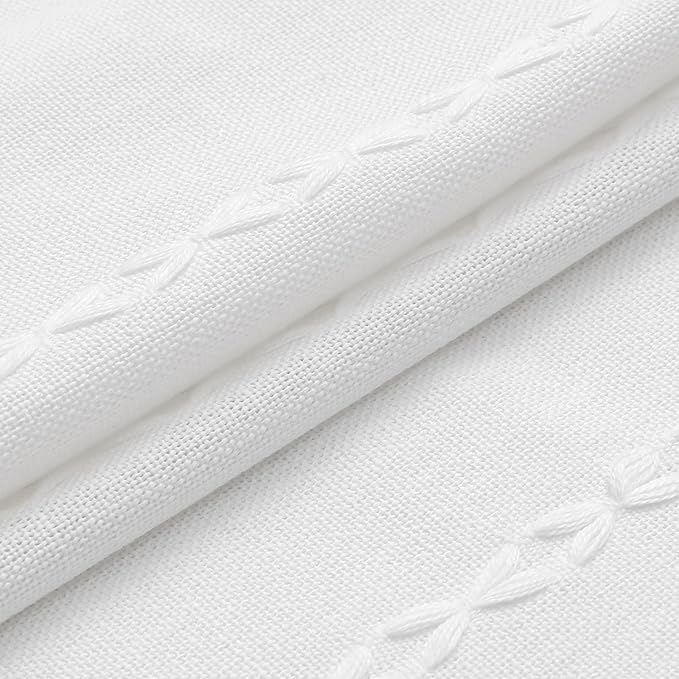 MitoVilla Boho Extra Long Shower Curtain 72 x 84, White Modern Farmhouse 84 inch XL Polyester Linen Texture Tassel Fabric Shower Curtain Set with Hooks for Cottagecore Country Bathroom Decor,White