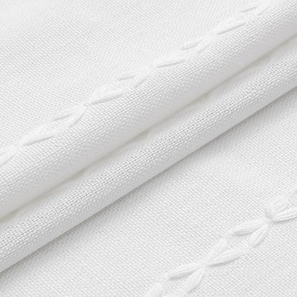 MitoVilla Boho Extra Long Shower Curtain 72 x 84, White Modern Farmhouse 84 inch XL Polyester Linen Texture Tassel Fabric Shower Curtain Set with Hooks for Cottagecore Country Bathroom Decor,White