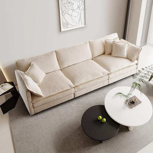 SoarFlash Chenille Sectional Sofa, Comfy Modular Loveseat Sofa, Modern 3-Seat Couch Deep Seat Sofa Set for Living Room,Light Coffee