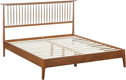 NTC Ruby Wooden Bed Frame with Headboard, Crafted from Walnut, Rubber Wood with Silent Slats and Wood Central Supports, 1000 Lb Capacity, Effortless Assembly, Queen - Dark Walnut