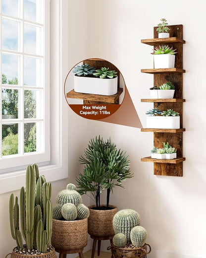 IBUYKE 5 Tier Wall Shelf Unit,Brown Vertical Shelf,Decorative Wall Mount Vertical Shelving for Home, Bedroom,Living Room,Office Decor WBC009H-2