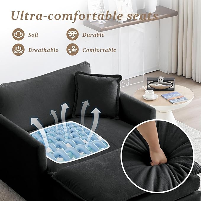 SoarFlash Chenille Sectional Sofa, Comfy Modular Single Sofa with Ottoman, Modern Recliner Deep Seat Sofa Set for Living Room,Grey